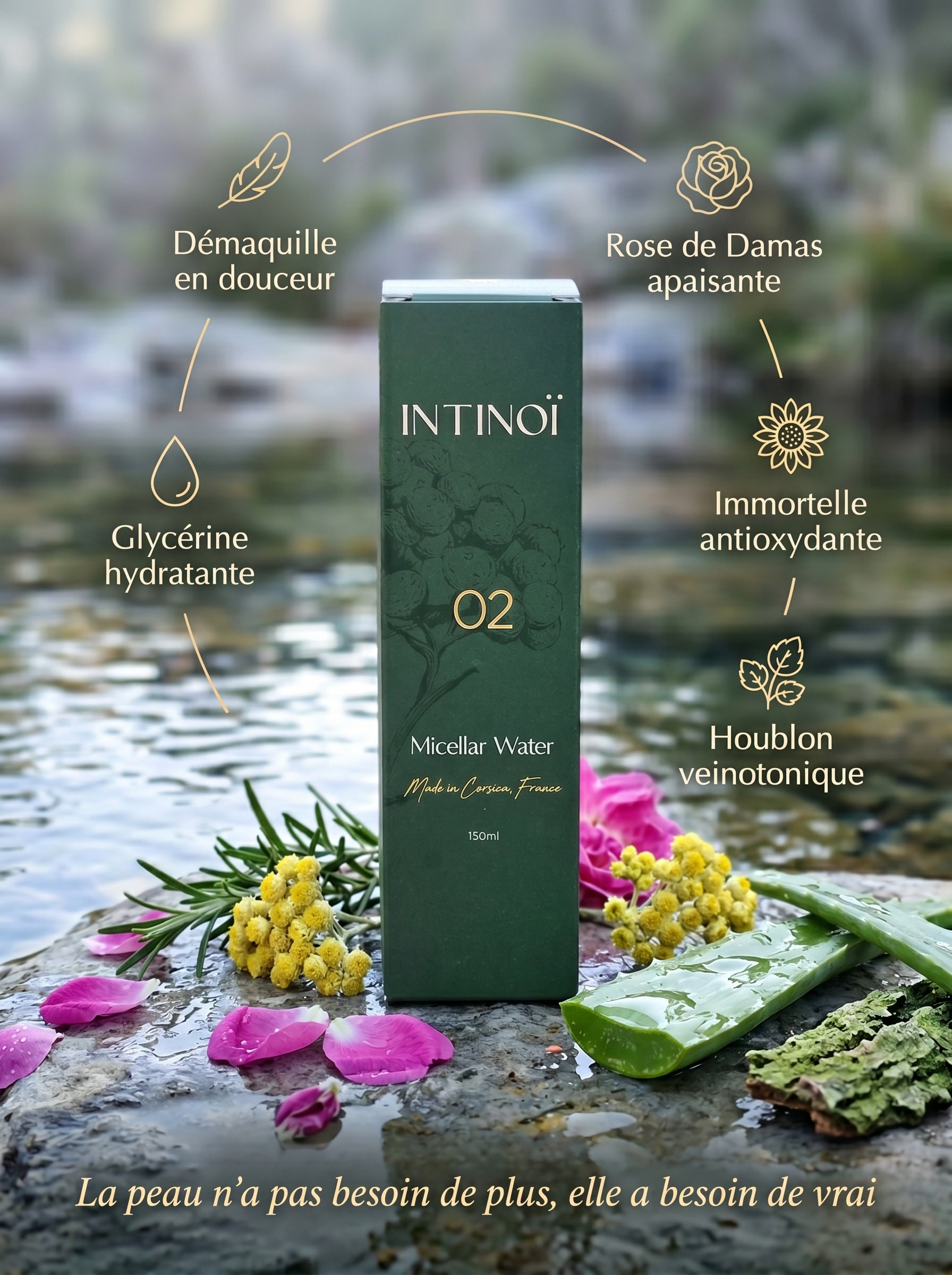 Eau Micellaire Corse→Ultra-Douce-Pureté Toutes peaux · Peaux réactives · 150 ml