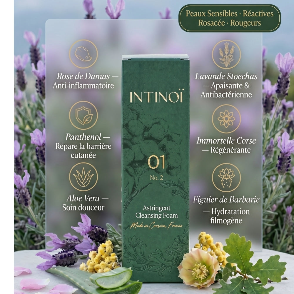 Mousse Astringente n°2 — Lavande et Immortelle · Peaux Sensibles  Nettoyage quotidien · Pores dilatés · 150 ml